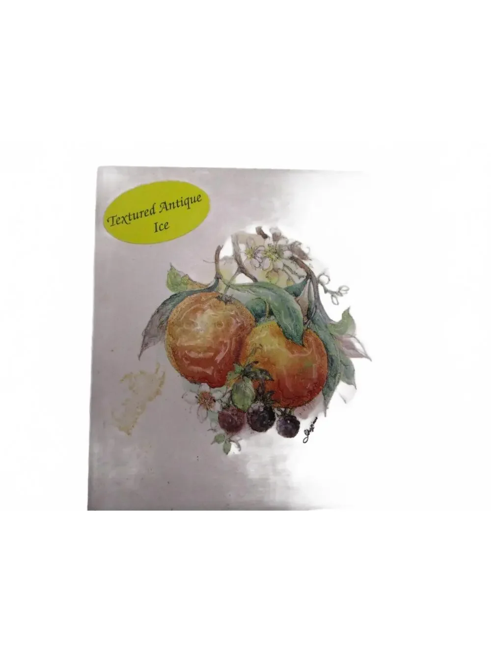 Vintage US Ceramic Fruit Tiles Set of 4 Orange Pear Ice Glaze 4.5x4.5